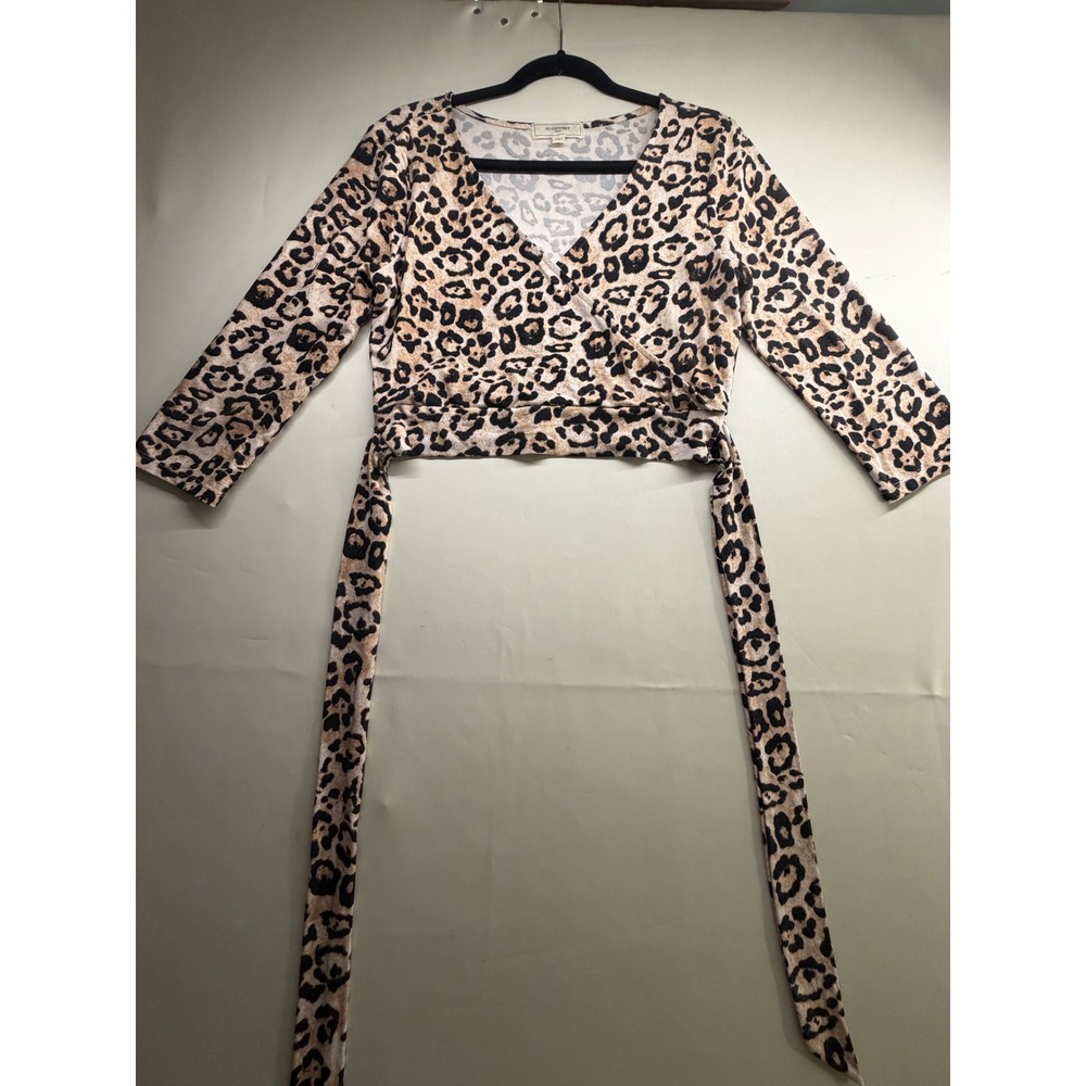 Free People Leopard Print Wrap Top Cropped V-Neck Animal Print Tan Black Small